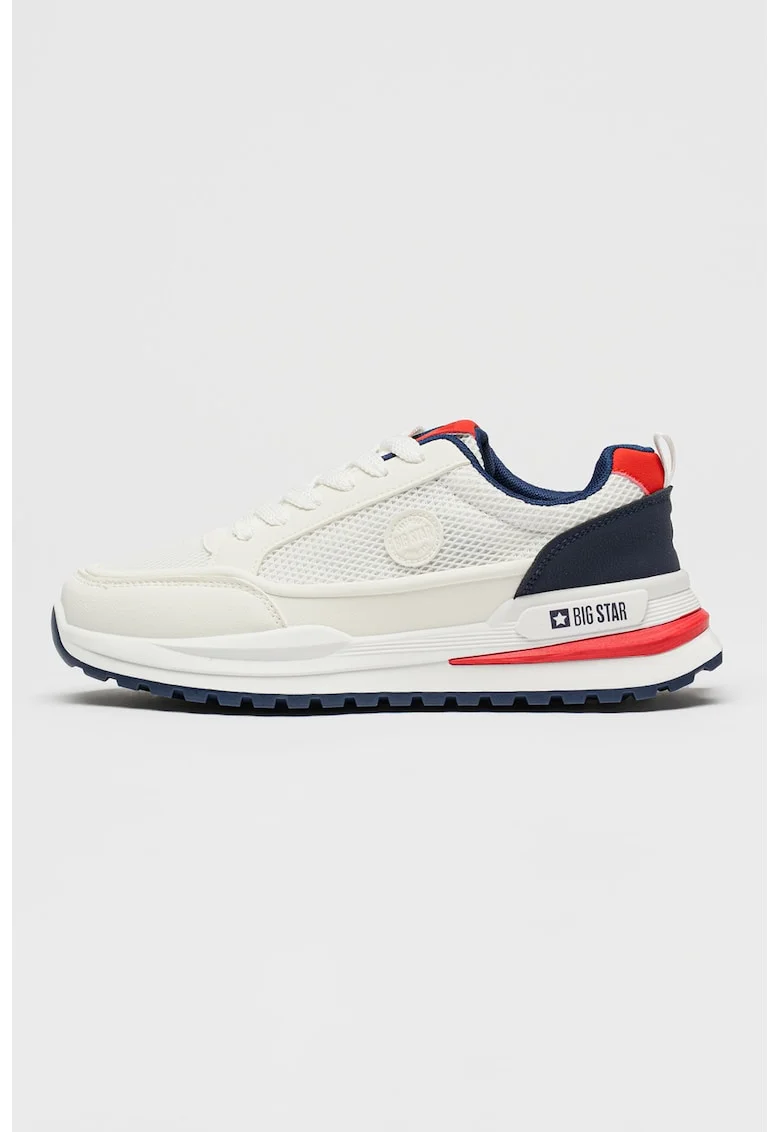Pantofi sport din piele ecologica si plasa, Albastru inchis/Alb optic