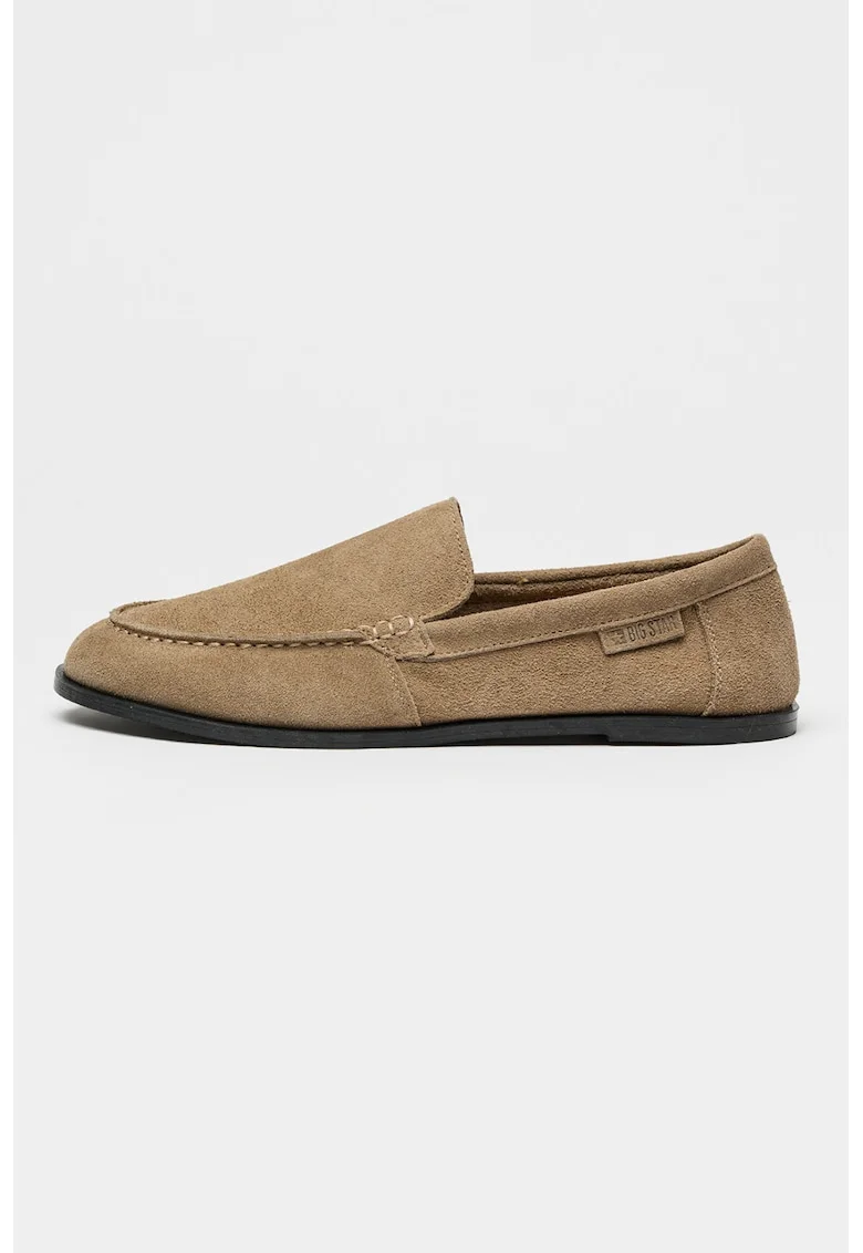 Pantofi loafer din piele intoarsa cu varf rotund, Maro taupe