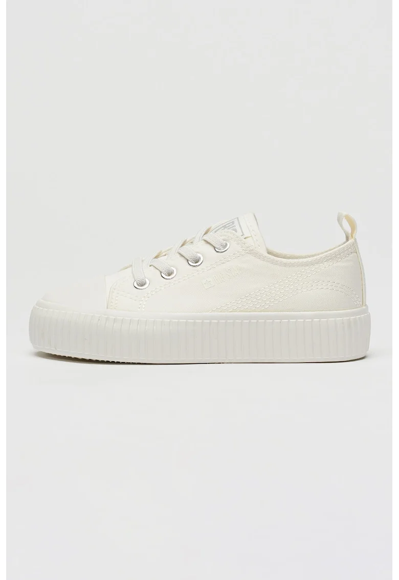 Pantofi sport low-cut din panza cu sireturi elastice, Alb murdar