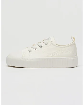 Pantofi sport low-cut din panza cu sireturi elastice, Alb murdar