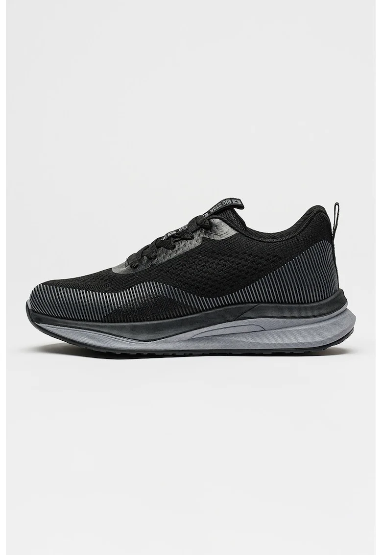 Pantofi sport din tricot si plasa cu logo, Negru/Gri deschis