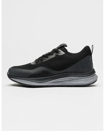 Pantofi sport din tricot si plasa cu logo, Negru/Gri deschis