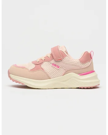 Pantofi sport cu velcro, plasa si piele ecologica, Roz pastel/Roz prafuit