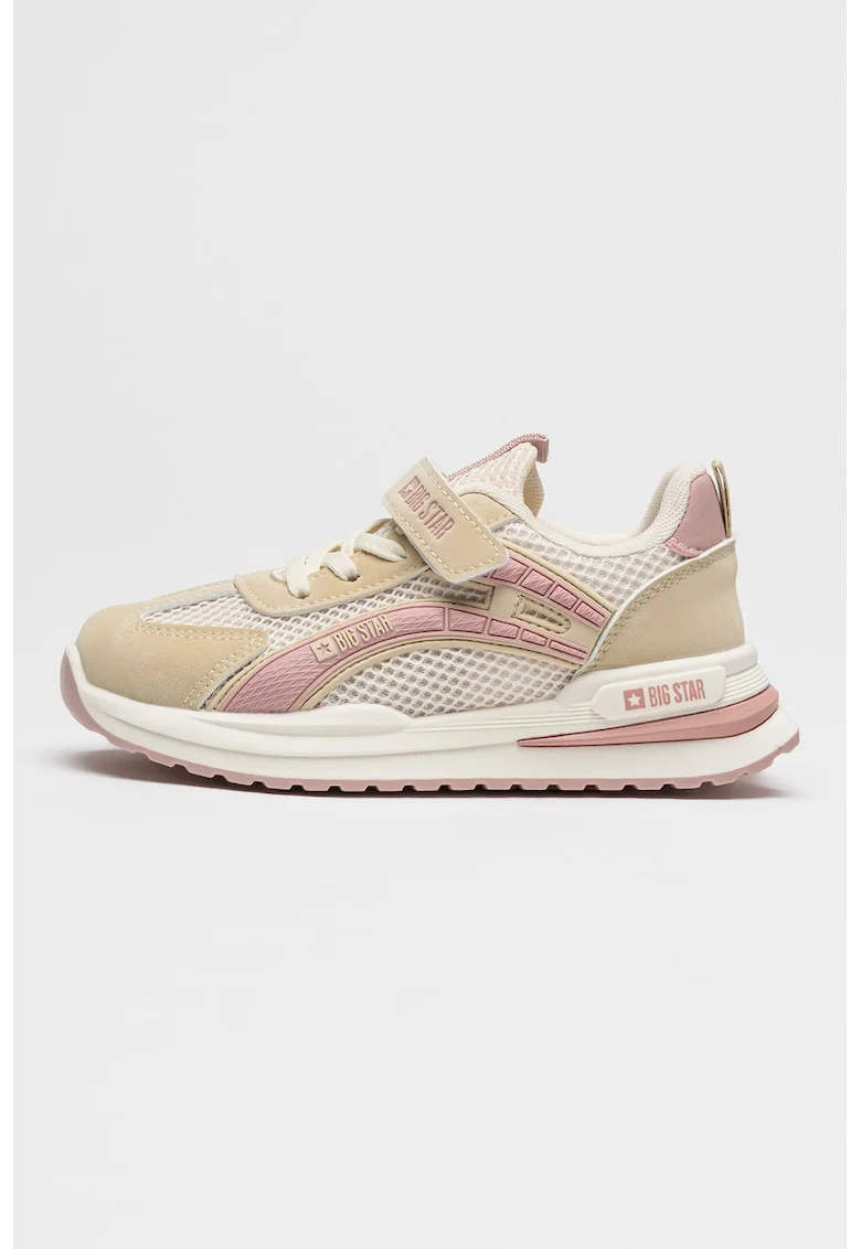 Pantofi sport low-cut din piele ecologica si plasa, Roz pastel/Alb murdar