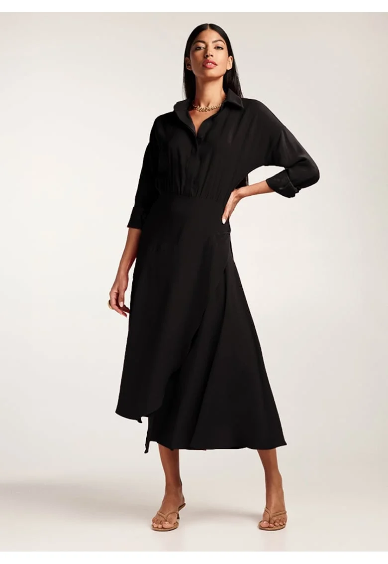 Rochie-camasa midi cu croiala asimetrica Yemen, Negru