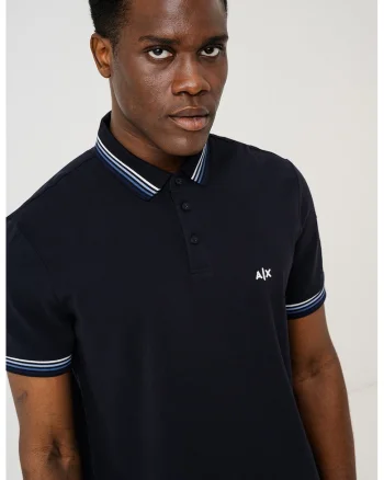 Tricou polo din bumbac cu logo brodat discret, Albastru inchis/Alb murdar/Bleumarin