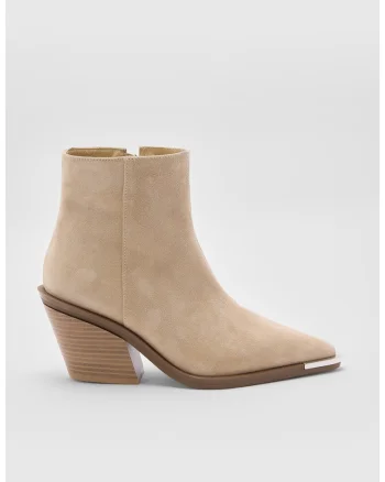 Botine din piele intoarsa cu toc cubanez, Bej