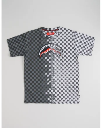 Tricou in carouri cu model in doua nuante, Alb murdar/Gri inchis