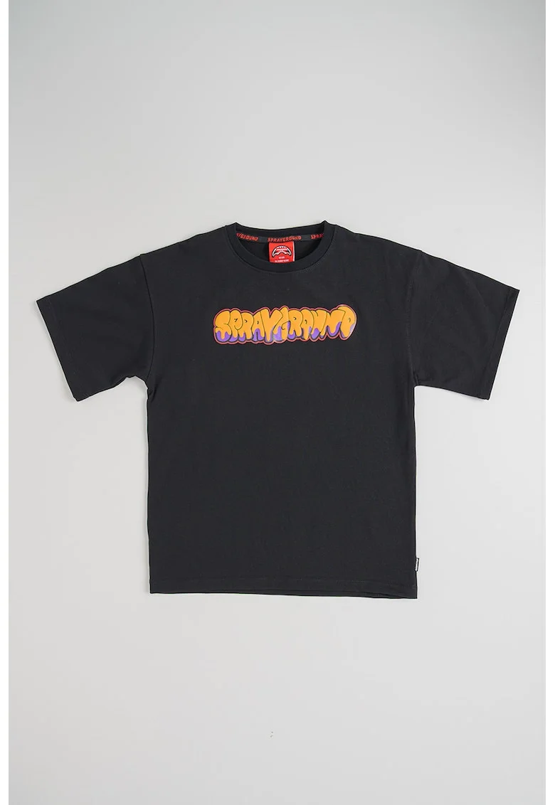 Tricou de bumbac cu logo, Negru/Galben inchis