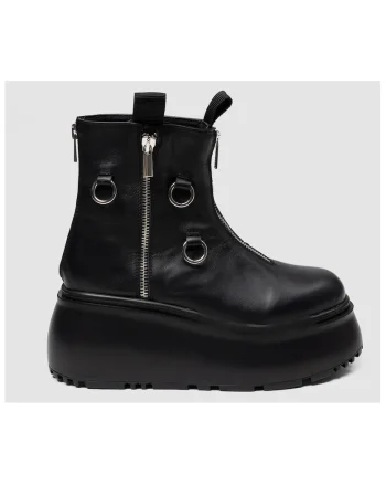 Ghete din piele cu anouri metalice Rebel, Negru
