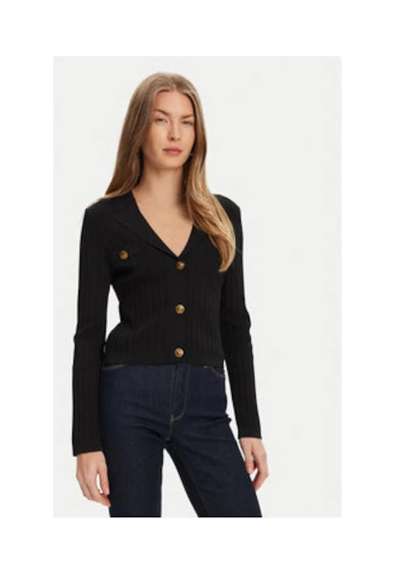 Cardigan tricotat din amestec de viscoza cu si striatii, Negru