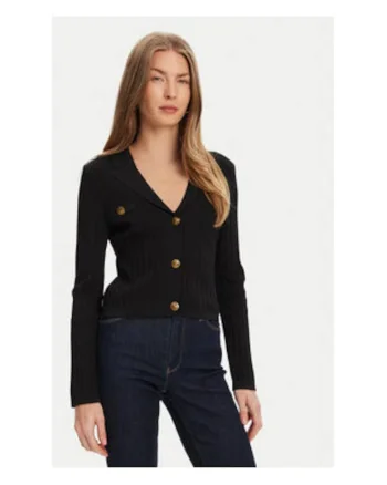 Cardigan tricotat din amestec de viscoza cu si striatii, Negru