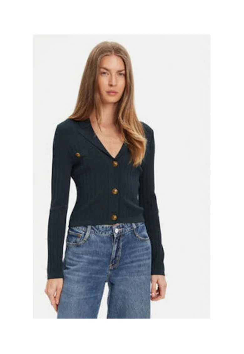 Cardigan tricotat din amestec de viscoza cu si striatii, Verde inchis