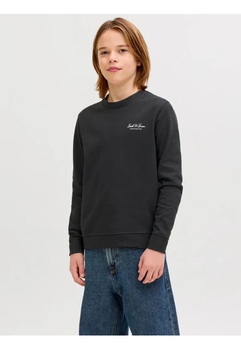Bluza baieti, Relaxed fit, cu decolteu la baza gatului, Negru,