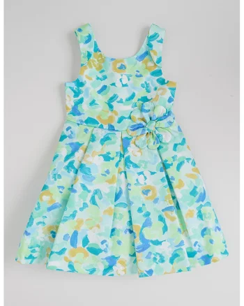 Rochie midi evazata, Albastru pastel/Verde deschis