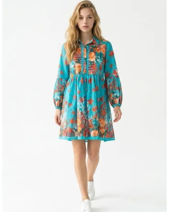 Rochie turcoaz cu imprimeu cu corali, Multicolor | Turcoaz