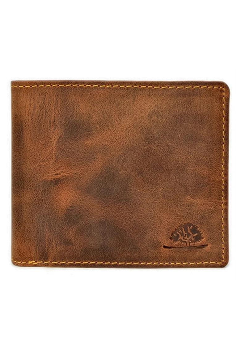 Portofel barbati piele naturala maro antichizat 12 x 10 cm (1672-25), Vintage,  Maro antichizat