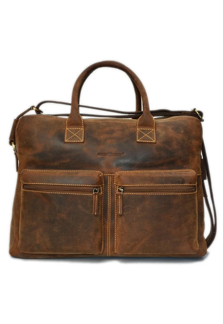 Geanta umar unisex piele naturala maro antichizat 42 x 28 cm, Vintage, Maro antichizat