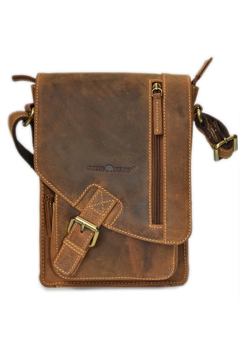 Geanta umar unisex piele naturala maro antichizat 18 x 25 cm, Vintage,  Maro antichizat