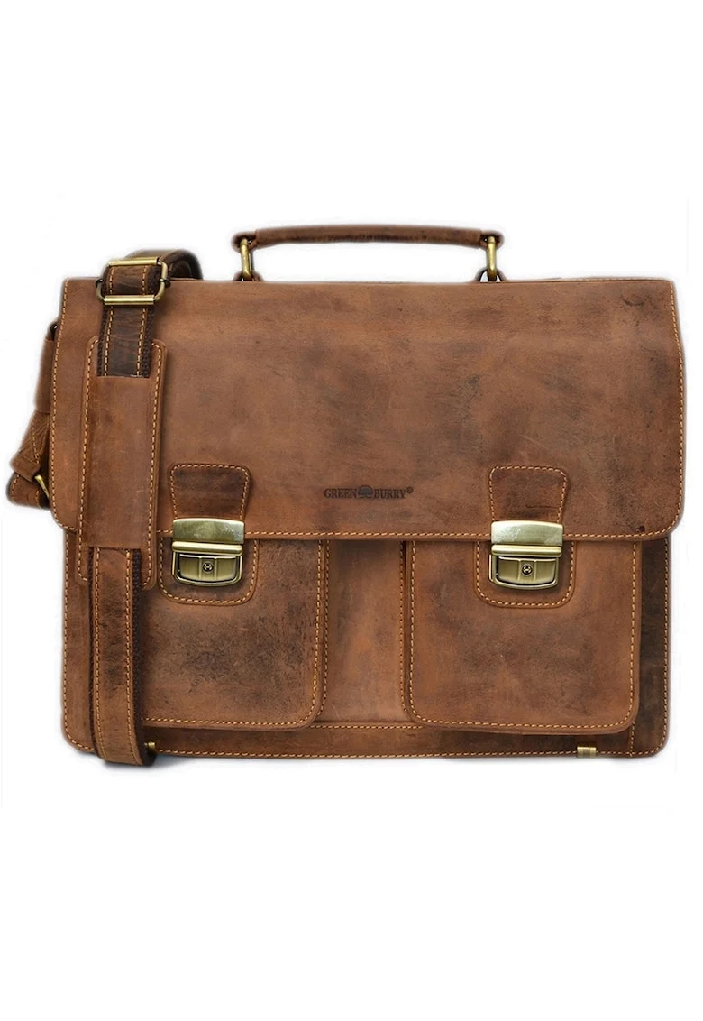 Geanta umar unisex piele naturala maro antichizat 39 x 31 cm, Vintage,  Maro antichizat