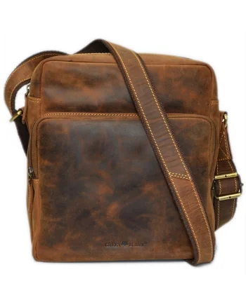 Geanta umar unisex piele naturala maro antichizat 24 x 29 cm, Vintage,  Maro antichizat