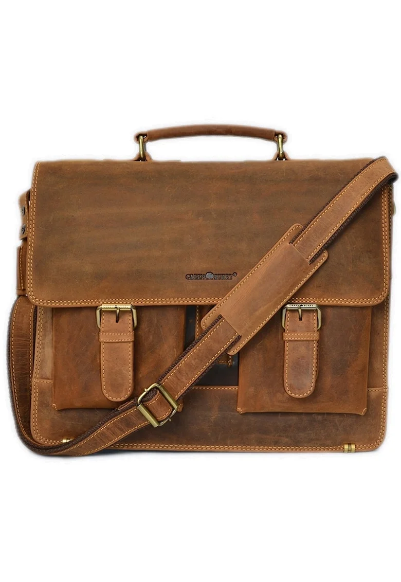 Geanta umar unisex piele naturala maro antichizat 39.5 x 31.5 x 14.0 cm, Vintage,  Maro antichizat