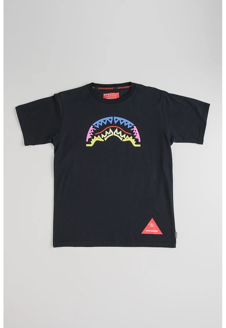 Tricou de bumbac cu imprimeu logo, Negru/Multicolor