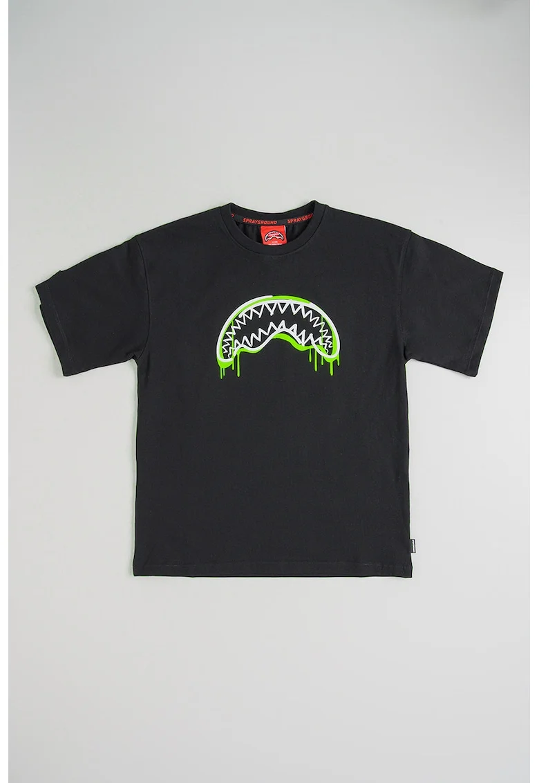 Tricou de bumbac cu imprimeu grafic, Negru/Verde lime