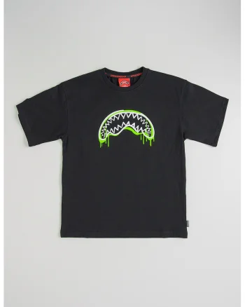 Tricou de bumbac cu imprimeu grafic, Negru/Verde lime