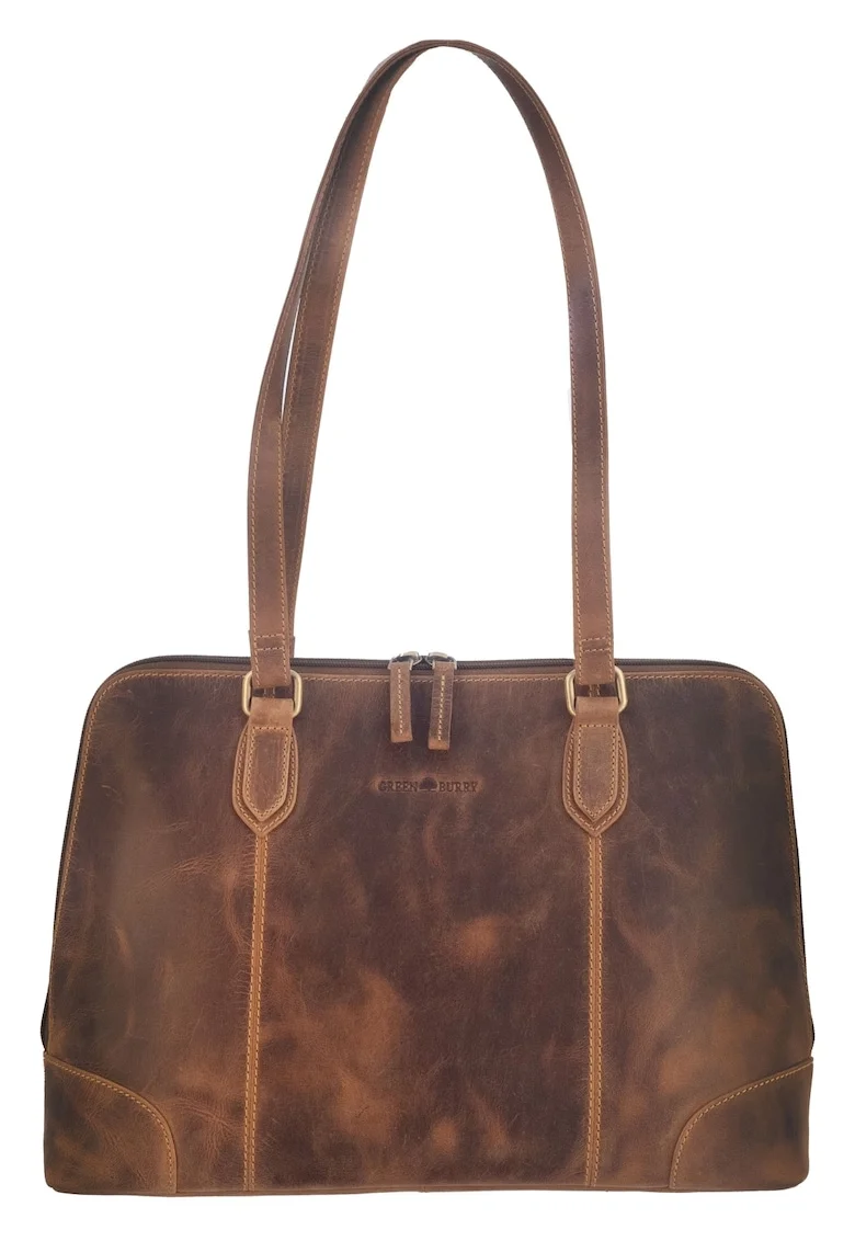 Geanta umar dama piele naturala maro antichizat 37 x 27 cm, Vintage,  Maro antichizat