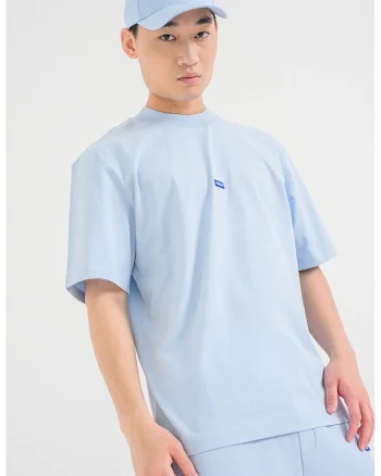 Tricou cu decolteu la baza gatului si logo Nieros, Albastru deschis