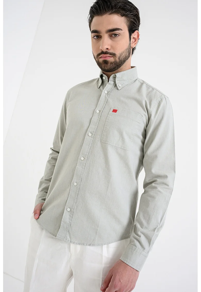 Camasa slim fit cu buzunar pe piept Evito''', Verde pal