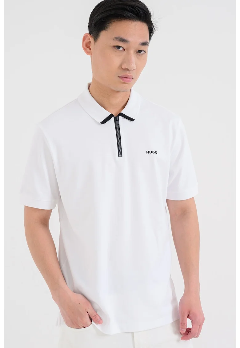 Tricou polo cu fenta cu fermoar Dalomino, Alb
