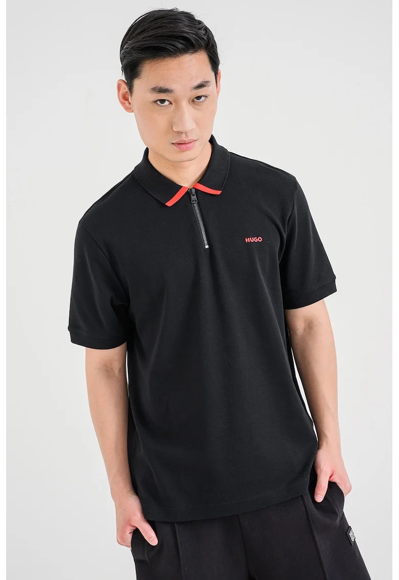 Tricou polo cu fenta cu fermoar Dalomino, Rosu/Negru