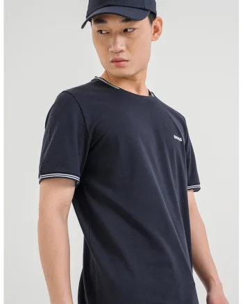 Tricou regular fit cu decolteu la baza gatului Taul, Negru/Alb optic