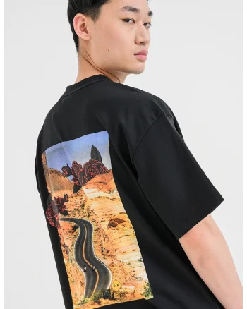 Tricou de bumbac cu imprimeu pe spate, Negru