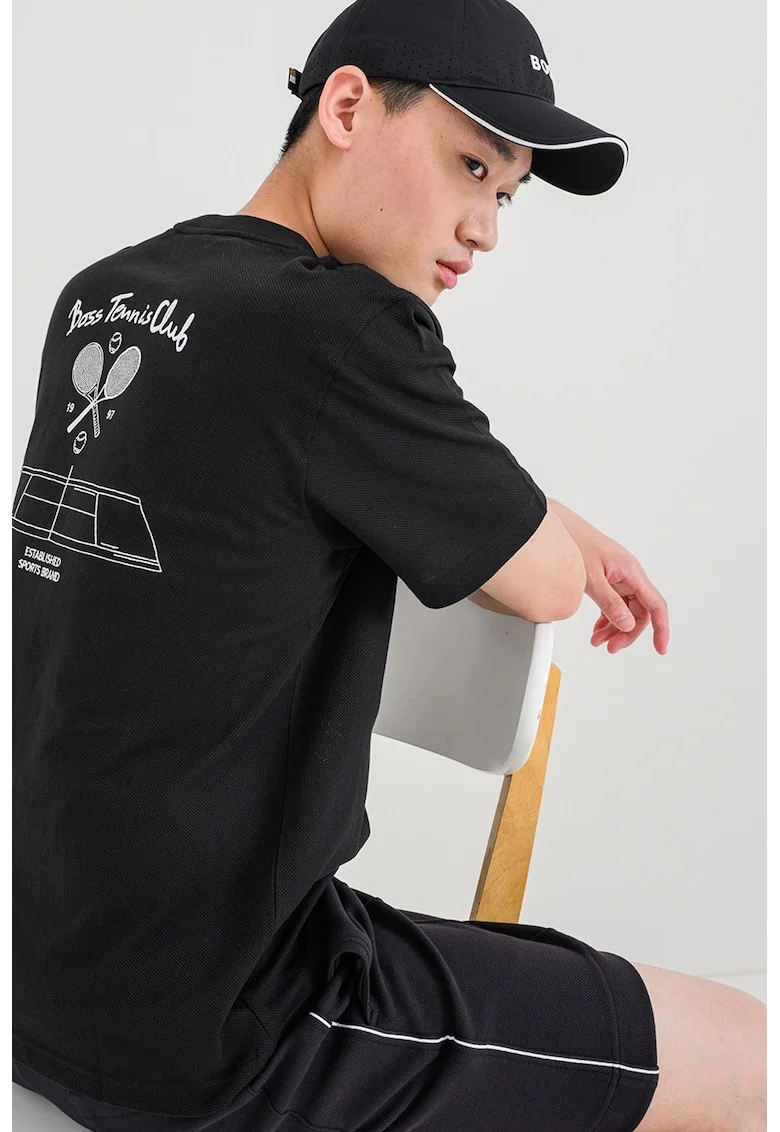 Tricou lejer cu imprimeu pe spate, Negru