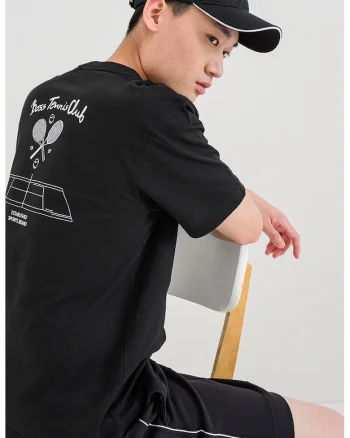 Tricou lejer cu imprimeu pe spate, Negru
