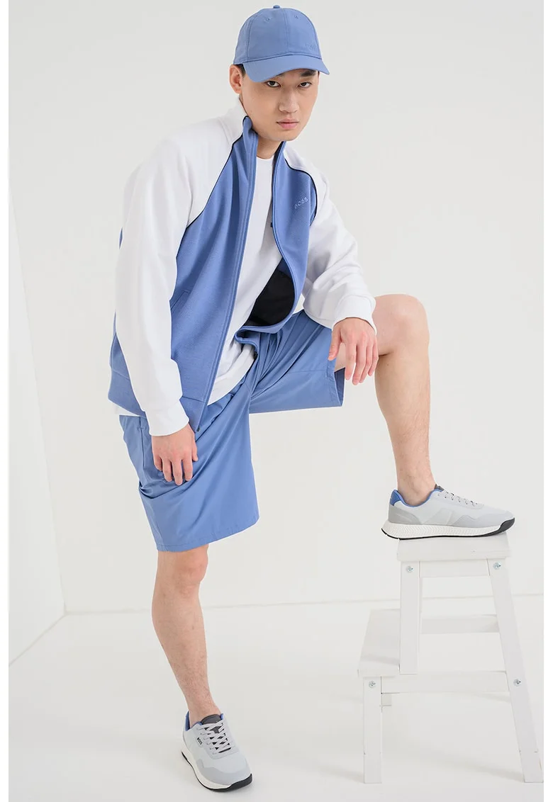 Bluza de trening cu fermoar si maneci raglan Join, Alb/Albastru azur