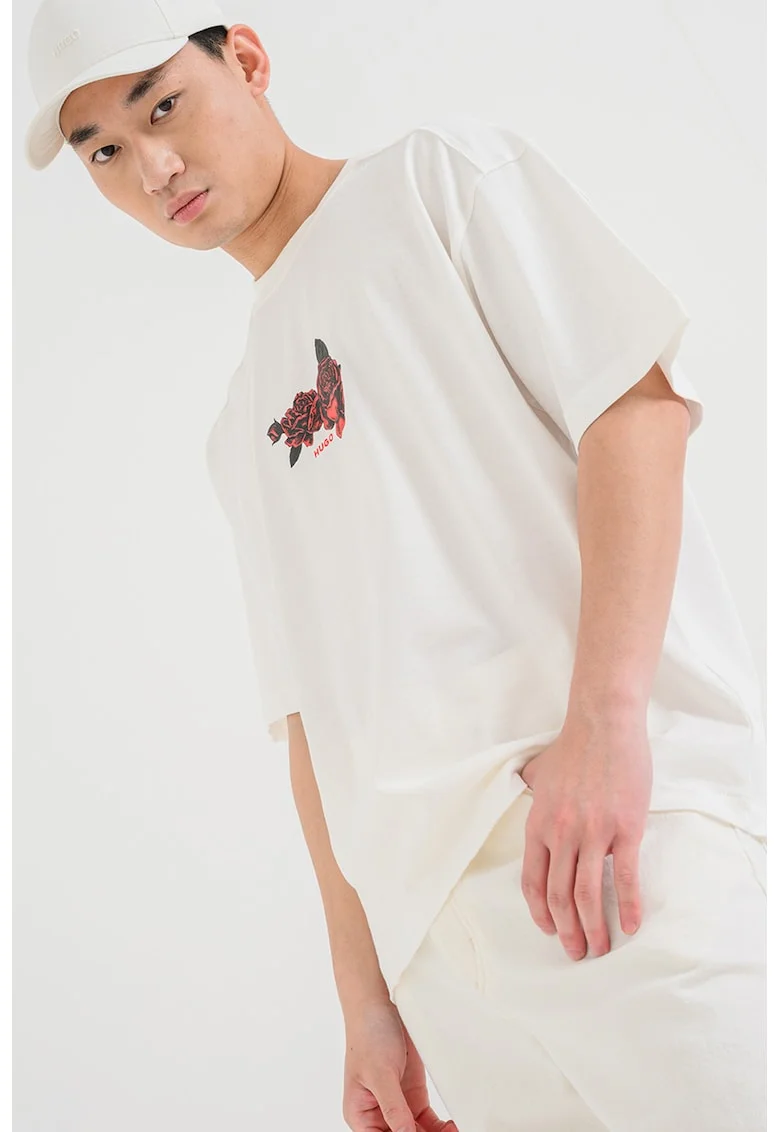 Tricou de bumbac cu imprimeu pe spate, Alb