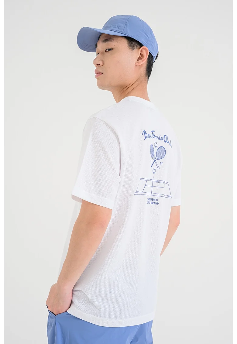 Tricou lejer cu imprimeu pe spate, Albastru prafuit/Alb optic