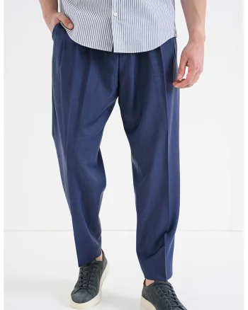 Pantaloni regular fit cu talie elastica pe spate, Bleumarin