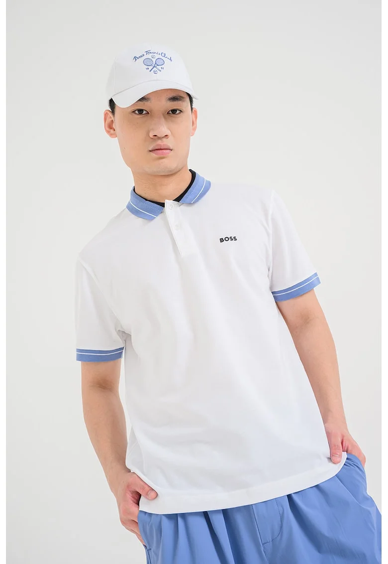Tricou polo cu logo, Albastru prafuit/Alb optic
