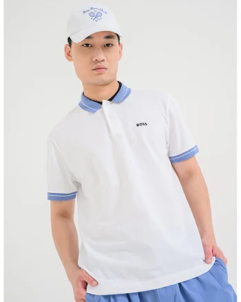 Tricou polo cu logo, Albastru prafuit/Alb optic