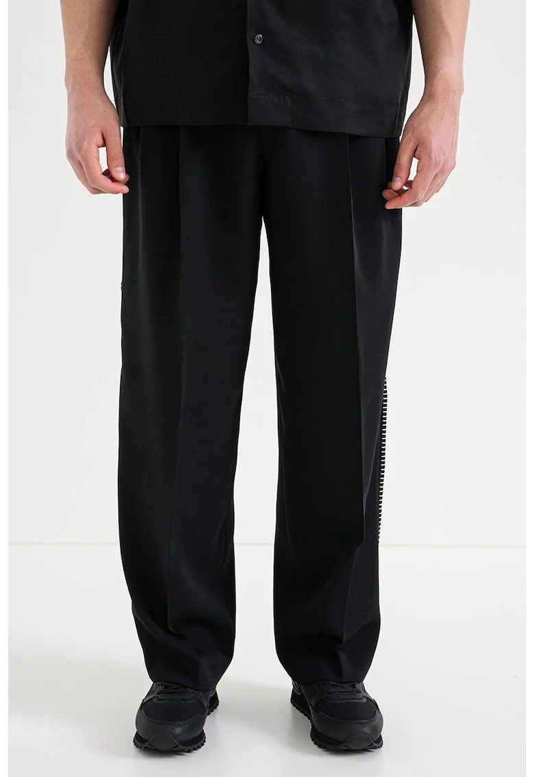 Pantaloni relaxed fit din amestec de lana, Alb/Negru