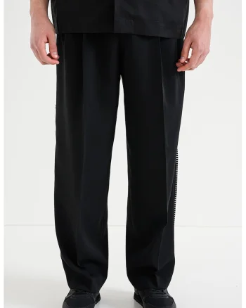 Pantaloni relaxed fit din amestec de lana, Alb/Negru