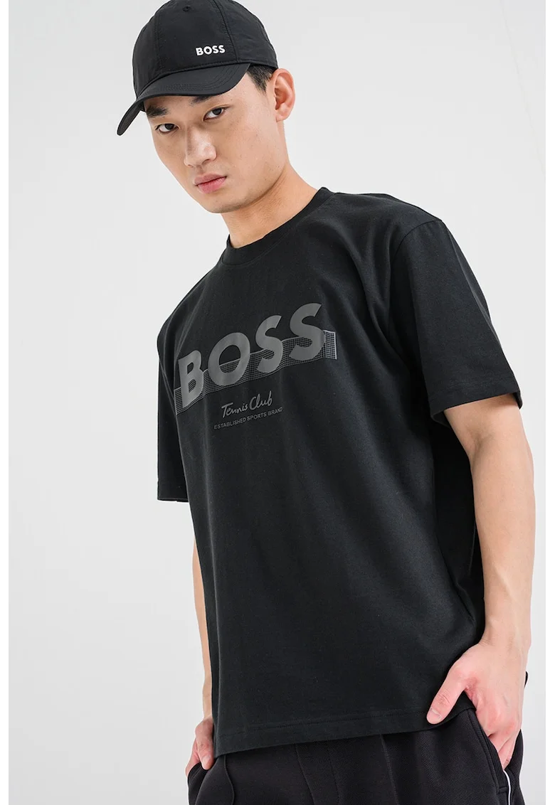 Tricou de bumbac cu imprimeu logo, Negru