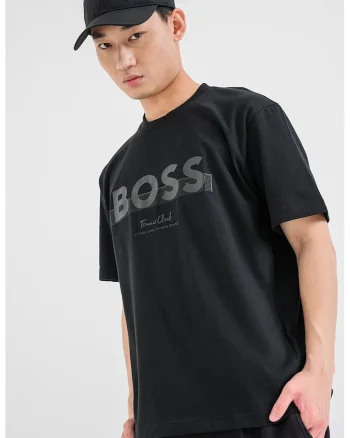 Tricou de bumbac cu imprimeu logo, Negru