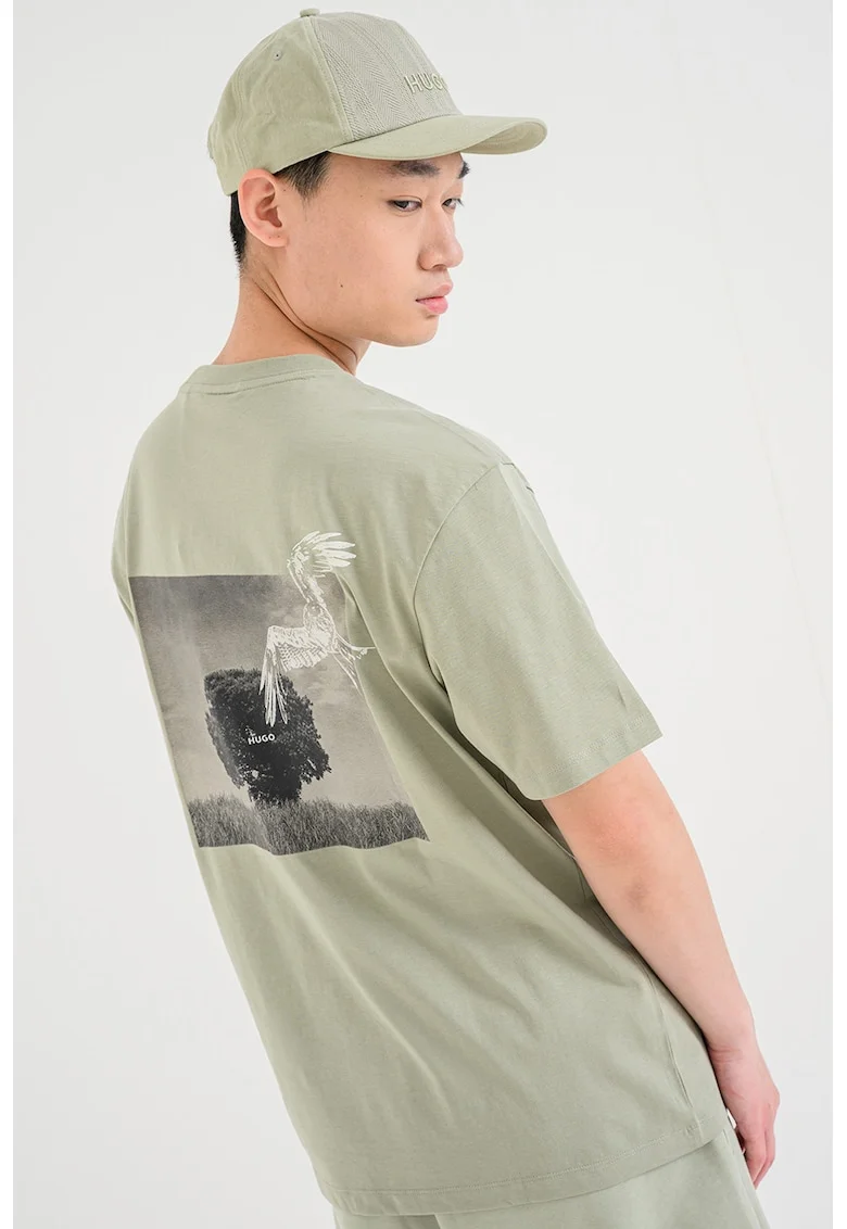 Tricou cu imprimeu grafic pe spate Derlyns, Verde pal