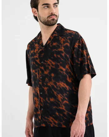 Camasa relaxed fit cu model, Negru/Maro